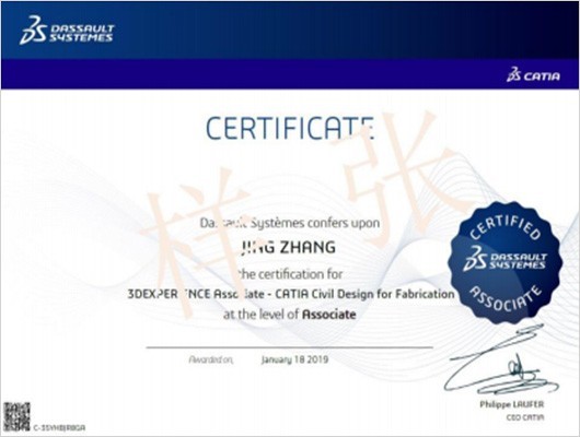 达索系统全球人员评价证书样式